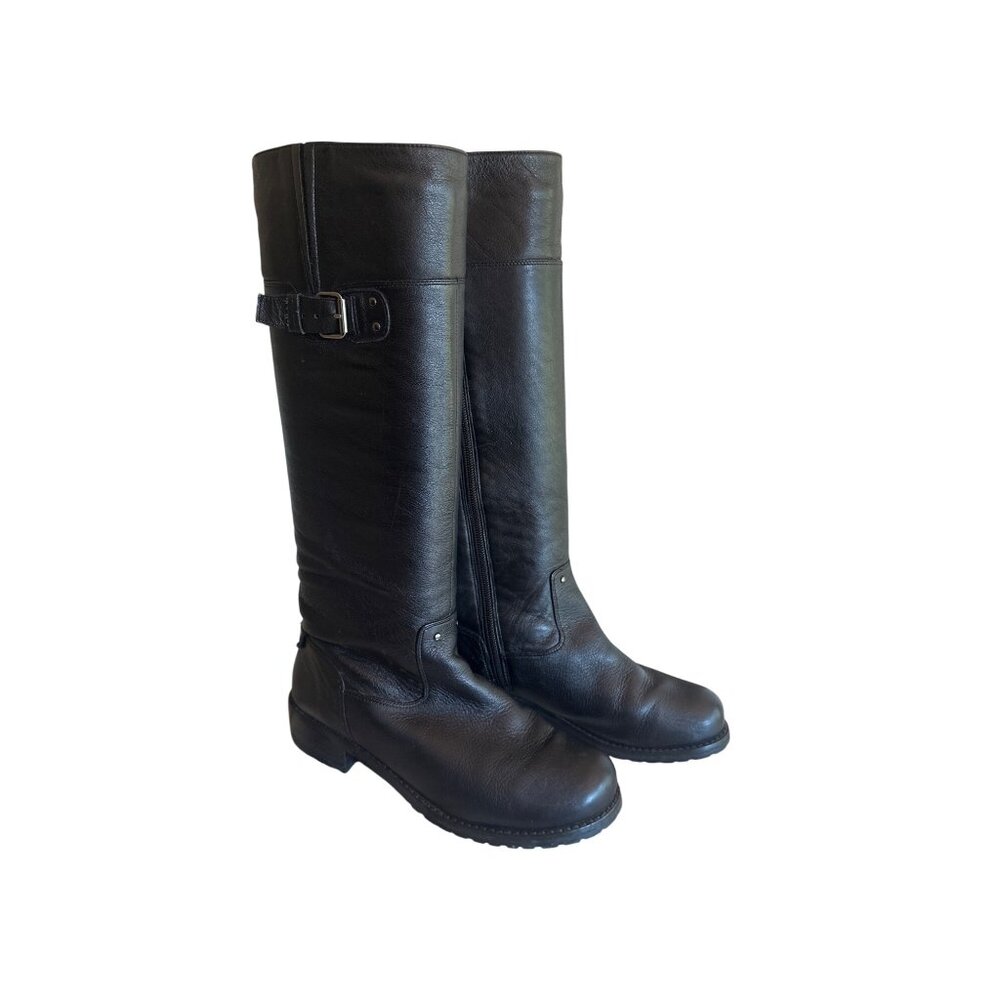 Umberto Raffini Womens Black Leather Knee-High Riding Boots Side Zipper